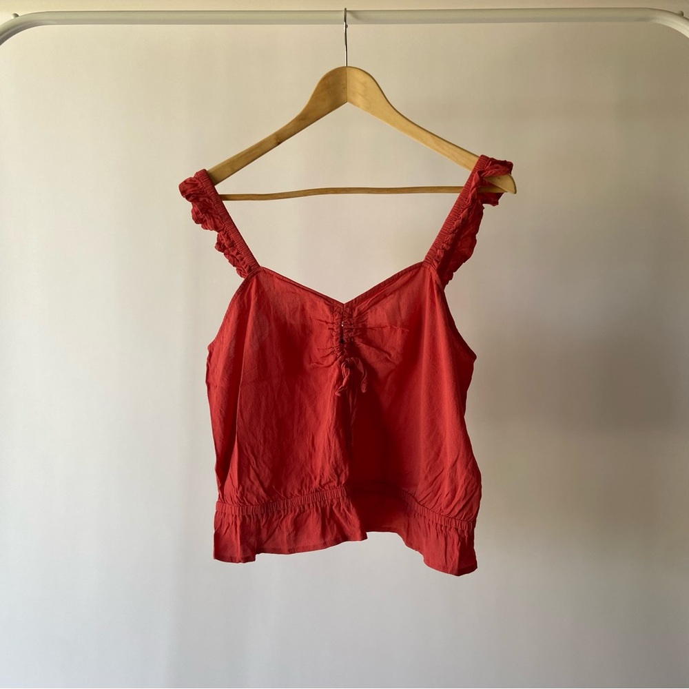 Express Coral Ruffle Strap Keyhole Tank Top